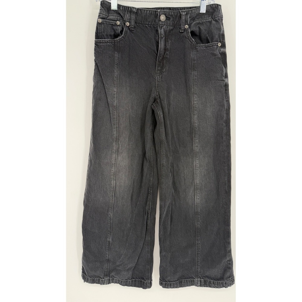 American Eagle Strigid Wide Leg Seam Detail Jeans Washed Black 2 Short